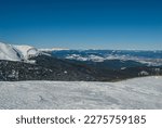 Panorama of the winter Carpathians in Ukraine from a bird's eye view