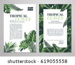 tropical palm leaves background.... | Shutterstock .eps vector #619055558