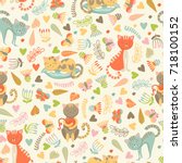 seamless pattern with cute... | Shutterstock .eps vector #718100152