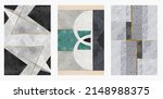 Small photo of A set of three abstract minimalist backgrounds. Hand drawn illustrations with geometric art patterns for wall decoration, postcards or brochures, cover design, printing, hanging pictures, social media