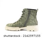 Green Suede Boots With White...