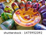 Small photo of composition of colorful slovenian artisanship ceramic tableware