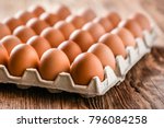 Chicken Eggs In Carton Box On...
