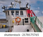 Small photo of Lerwick, UK - May 1 2022: The wheelhouse of the Fair Isle ferry Good Shepherd IV moored at Lerwick, Shetland, UK