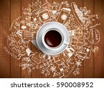 morning coffee doodle concept... | Shutterstock .eps vector #590008952