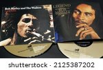 Small photo of Rome, Italy - February 18, 2022, detail of the covers and cds of the Catch A Fire and Legend The Best of Bob Marley and The Wailers albums.
