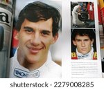 Small photo of Rome, Italy - March 16, 2023, detail of some photos of Ayrton Senna as a young man, in the book Ayrton Senna. Images of a lifetime.