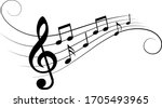 music notes  with curves and...