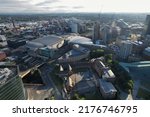 Manchester Arena City Centre Drone Aerial View Above Building Work Skyline Construction Blue Sky Summer 2022