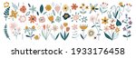 Flower collection with leaves, floral bouquets. Vector flowers. Spring art print with botanical elements. Happy Easter. Folk style. Posters for the spring holiday. icons isolated on white background.