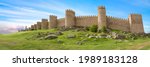 Majestic panoramic view of Ávila city Walls and fortress, full around view at the medieval historic city