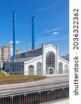 Small photo of Moscow, Russia, 07.20.2021. GES-2 with blue pipes, a decommissioned power plant on Bolotnaya Embankment, in the Yakimanka district, now the Museum of Modern Art