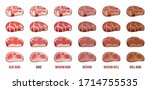 vector steak icons set. degrees ... | Shutterstock .eps vector #1714755535