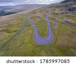 An aerial view of the A4069 known as the Black Mountain Pass in South Wales UK often used in a popular TV car series because of the fast winding roads