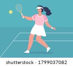 Young Woman Playing Tennis...