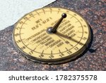 Small photo of A sundial with a shadow from the hubbub. Time is correct for Moscow, Finland, Estonia, Ukraine, Belarus, Arab Emirates, Latvia, Lithuania and others