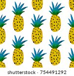 watercolor yellow pineapples ... | Shutterstock . vector #754491292