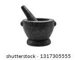 Stone Mortar & Pestle isolated on white background with clipping path.Stone mortar is an important tool in making chili curry in Thai food.