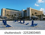 Small photo of Bridgetown, Barbados- January 21 2023: the Hilton Barbados Resort is situated next to a beautiful beach at Needhams Point.