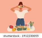 happy woman in a white t shirt... | Shutterstock .eps vector #1912230055