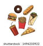 set of junk food cartoon style. ... | Shutterstock .eps vector #1496233922