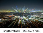 Abstract light painting of los angeles city scape by night. Zoom in light trace of city scape
