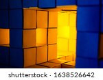 Blue Yellow Menger Cube Macro