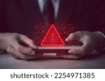 Small photo of System hacked warning alert on smartphone. Cyber attack on computer network, Virus, Spyware, Malware or Malicious software. Cyber security and cybercrime. Compromised information internet.