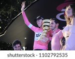 Small photo of Rome, Italy - May 27th, 2018: Chris Froome becomes the first Briton to win the 101th Giro d'Italia and only the seventh man to claim all three Grand Tour titles.