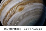 Jupiter is the largest planet in the solar system. Image elements furnished by NASA. 3d rendering illustration. Showing great red spot. Close up view