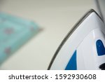 white  blue iron  close up... | Shutterstock . vector #1592930608