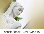 Small photo of Crikvenica, Croatia - July 20, 2023: Virgin Mary statue in front of the Church of the Assumption of the Blessed Virgin Mary