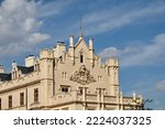 Detail of Lednice Chateau with beautiful coat of arms. Lednice-Valtice Landscape, South Moravian region. UNESCO World Heritage Site. High quality photo