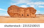 Small photo of Old Nabatean architecture at Jabal Al Ahmar, Hegra in Saudi Arabia, 18 ancient tombs are located here