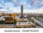 Small photo of Houston, Texas, USA September 9th, 2022. Aerial shot of the William's tower in the Galleria Area in Houston, next to 610 highway.