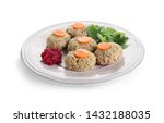 Plate of traditional Passover (Pesach) gefilte fish isolated on white