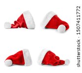 set of red santa claus hats on... | Shutterstock . vector #1507411772