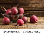 Raw Red Turnips On Wooden Table ...