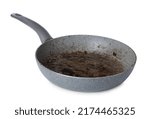 Dirty granite coating frying pan isolated on white