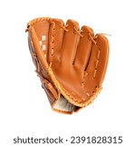 Small photo of One leather baseball glove isolated on white