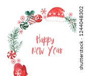 frame with watercolor new year... | Shutterstock . vector #1244048302
