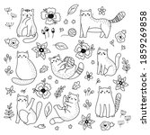 Vector Set Of Doodle Cats And...