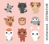 vector set of kawaii animals.... | Shutterstock .eps vector #2025865148