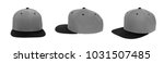 Small photo of Blank baseball snap back cap color grey/black on white background