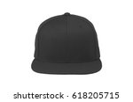 Mock up blank flat snap back hat black front view on white background