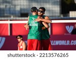 Small photo of Noe Aravena and Vicente Droguett of Chile during the volleyball Beach Pro Tour Elite 16, at Roland-Garros stadium, in Paris, France on September 29, 2022.