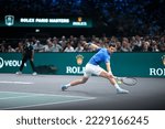 Small photo of Novak Djokovic of Serbia during the Rolex Paris Masters, ATP Masters 1000 tennis tournament, on November 6, 2022 at Accor Arena in Paris, France.