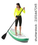 Sporty young woman with board...