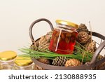 Basket With Jar Of Tasty Pine...