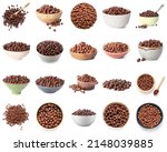 Set of tasty chocolate corn balls on white background